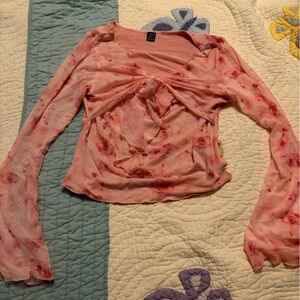 SHEIN Blush Pink Sheer Blouse Floral